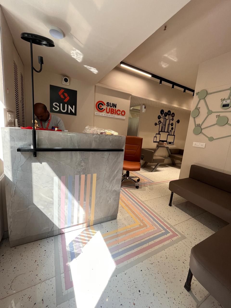 Suncubico reception desk and lounge area